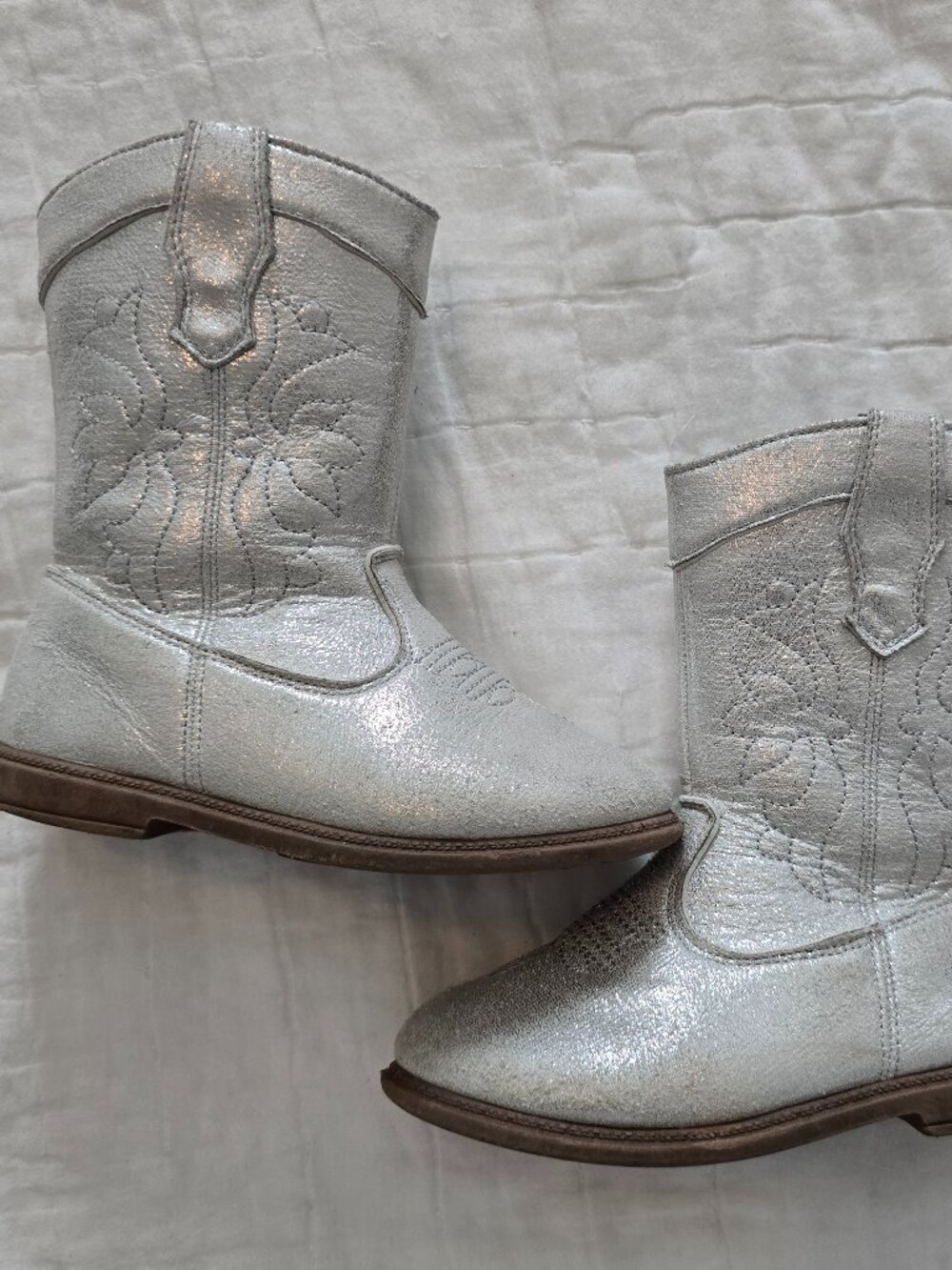 Girls Size 10 Sparkly Silver Cowboy / Western Boots